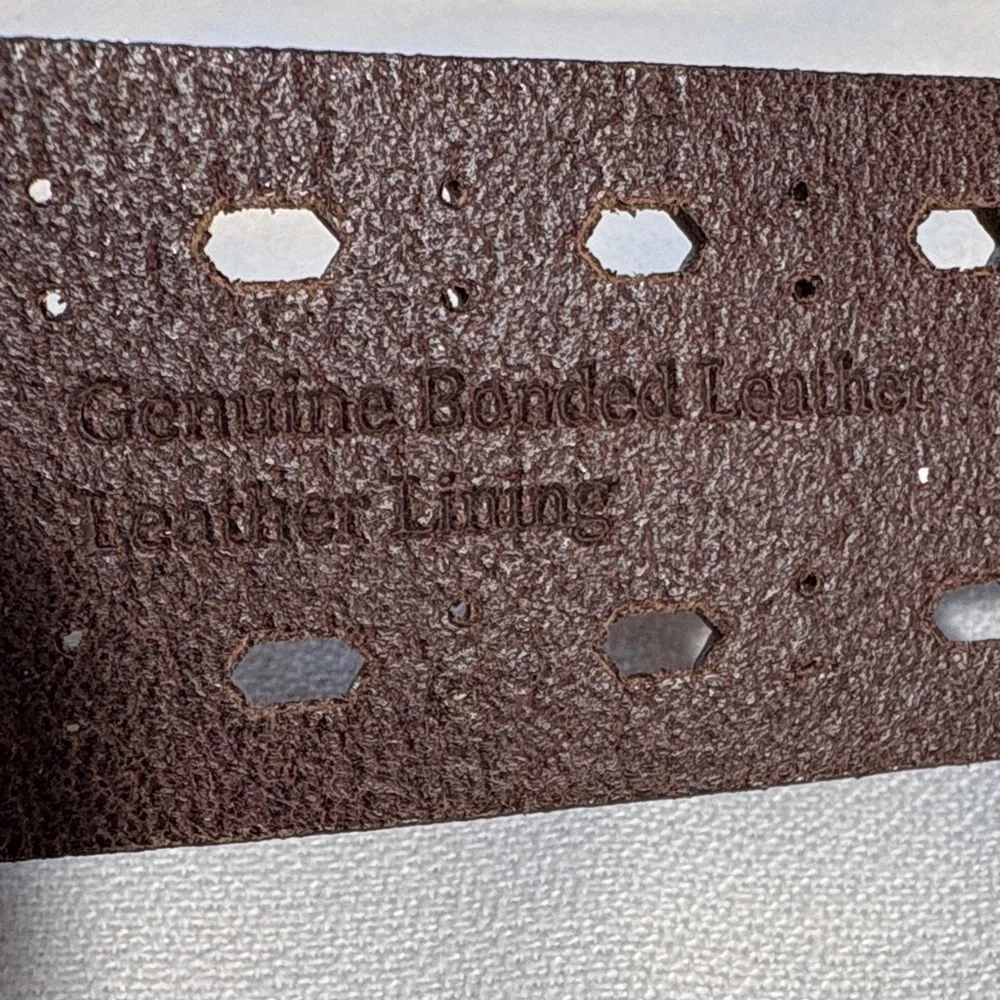 Brown Bonded Leather Belt with Silver Buckle - Size M